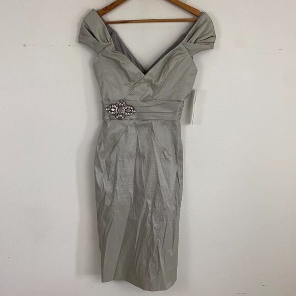 BADGLEY MISCHKA silver off the shoulder dress nwt - Picture 2 of 9